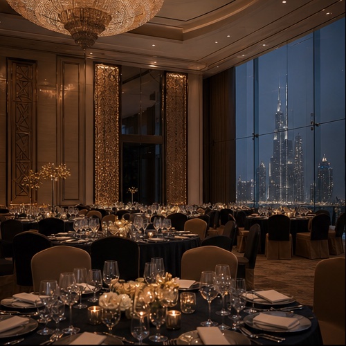 Luxury corporate event setting overlooking Dubai
