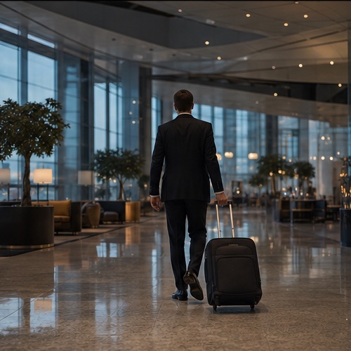 International business traveller arriving at a premium terminal