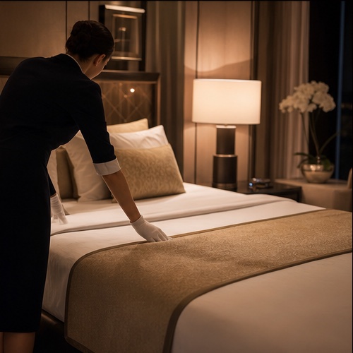 Five-star hotel suite prepared with personal care