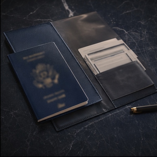 Passport and travel documents arranged for an international journey